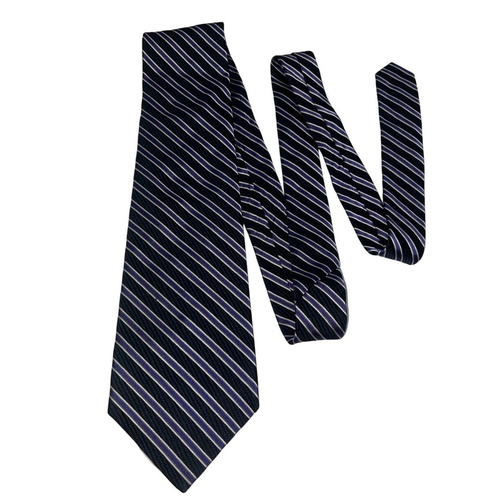 EXPRESS Mens Tie 100% Italian Silk Formal Necktie Black Purple White Stripe